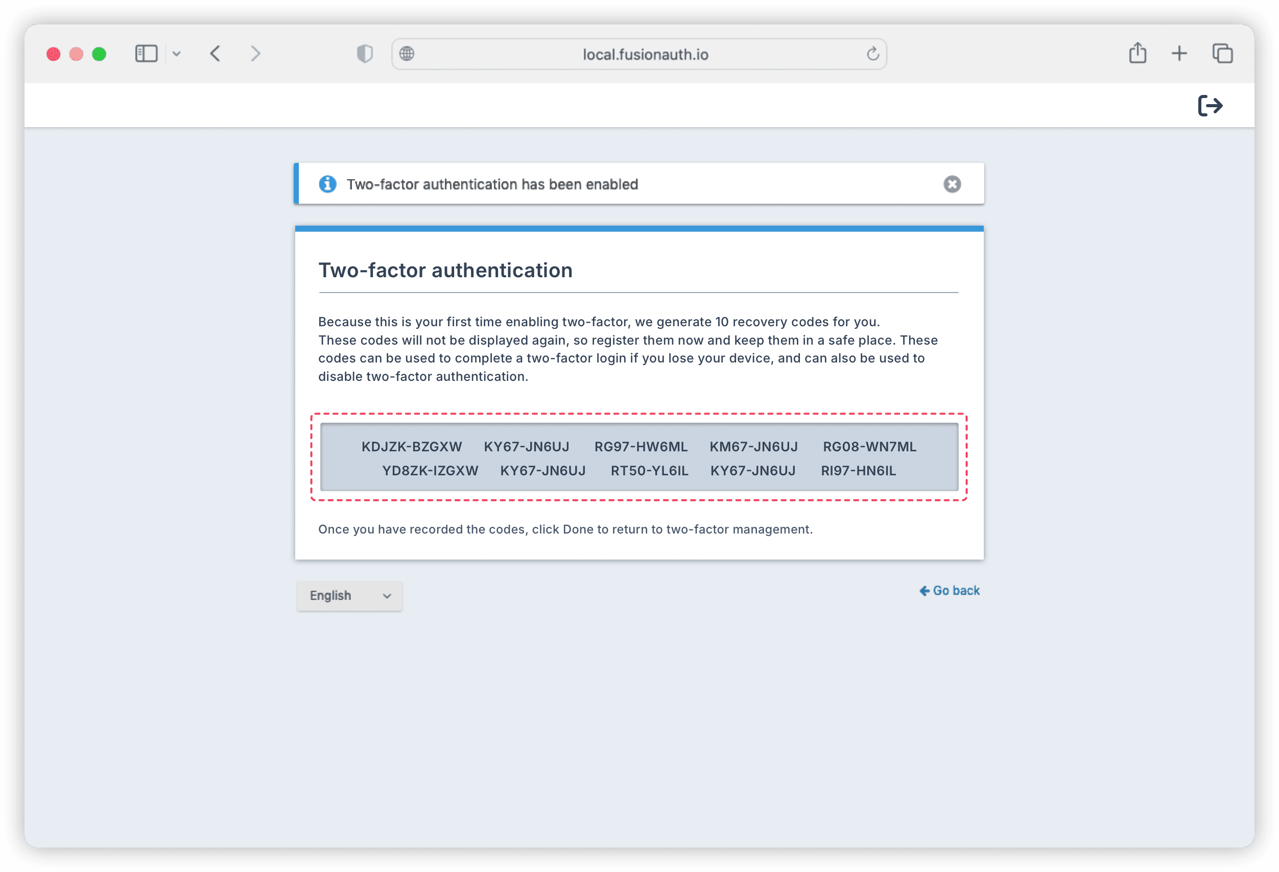 2FA recovery codes