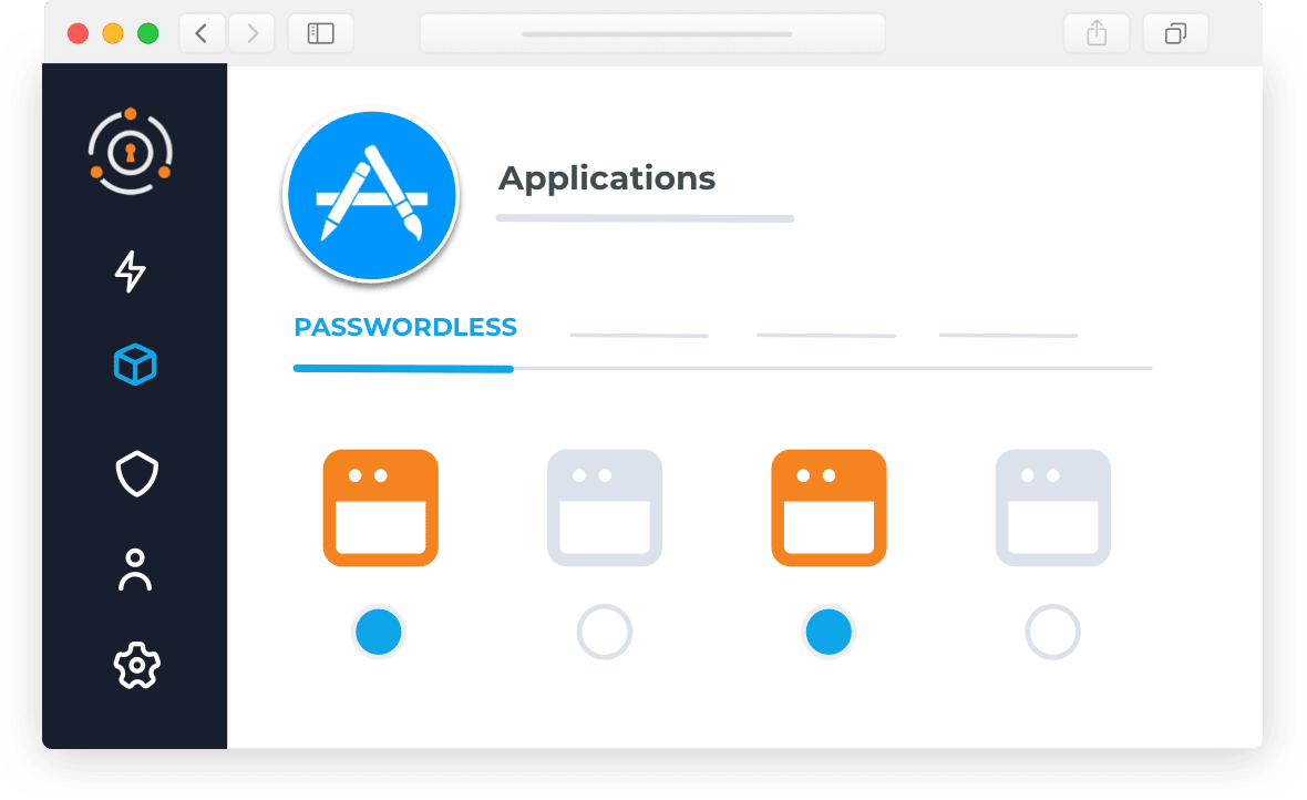 per application passwordless fusionauth dashboard mockup