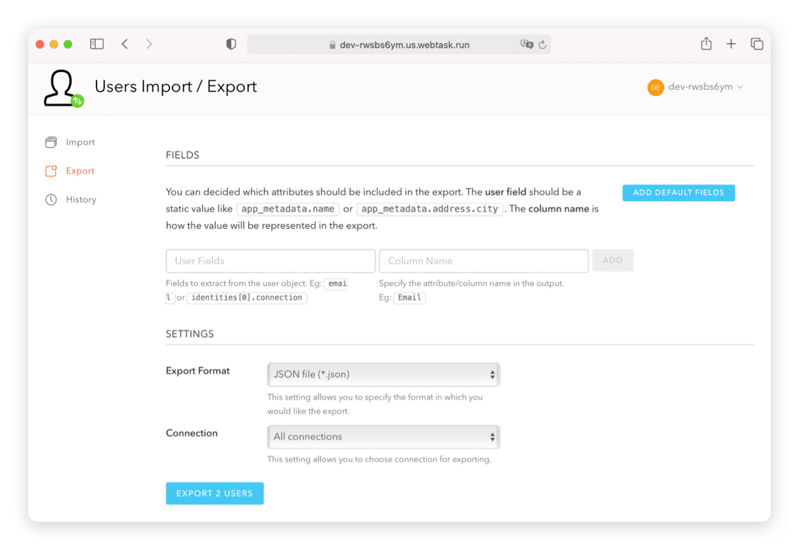 export your user data and import screen