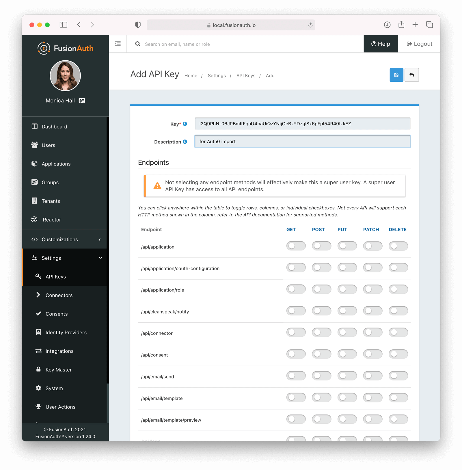 Adding an API key