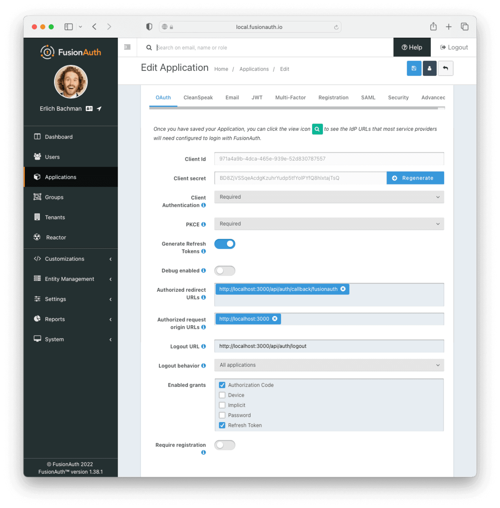 Completed configuration for application URLs in FusionAuth