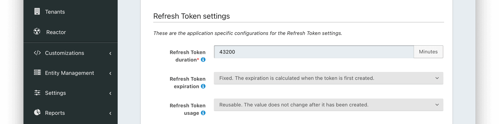 Application Refresh Token configuration