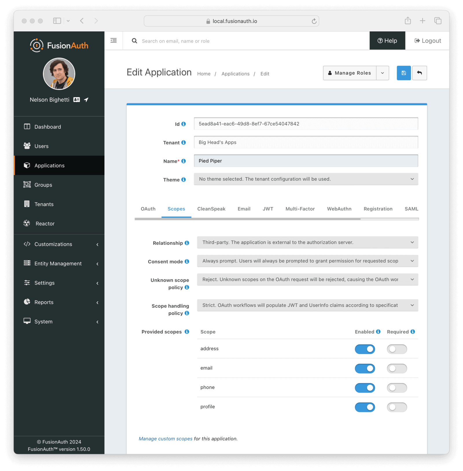 Application Scopes configuration