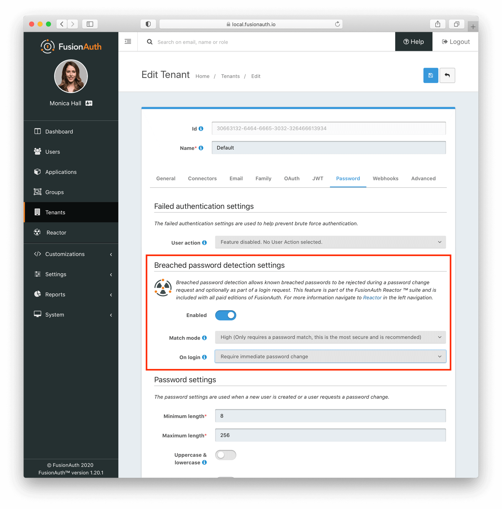 Breached password detection configuration options.