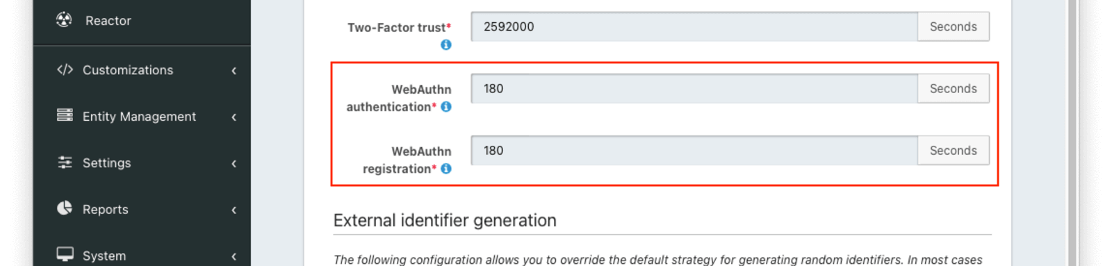 The tenant settings to customize challenge lifetime.