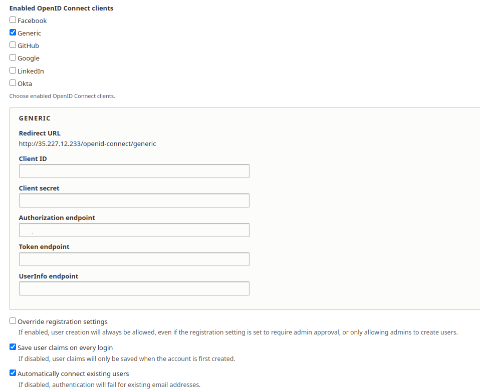 Configure Drupal OIDC module.