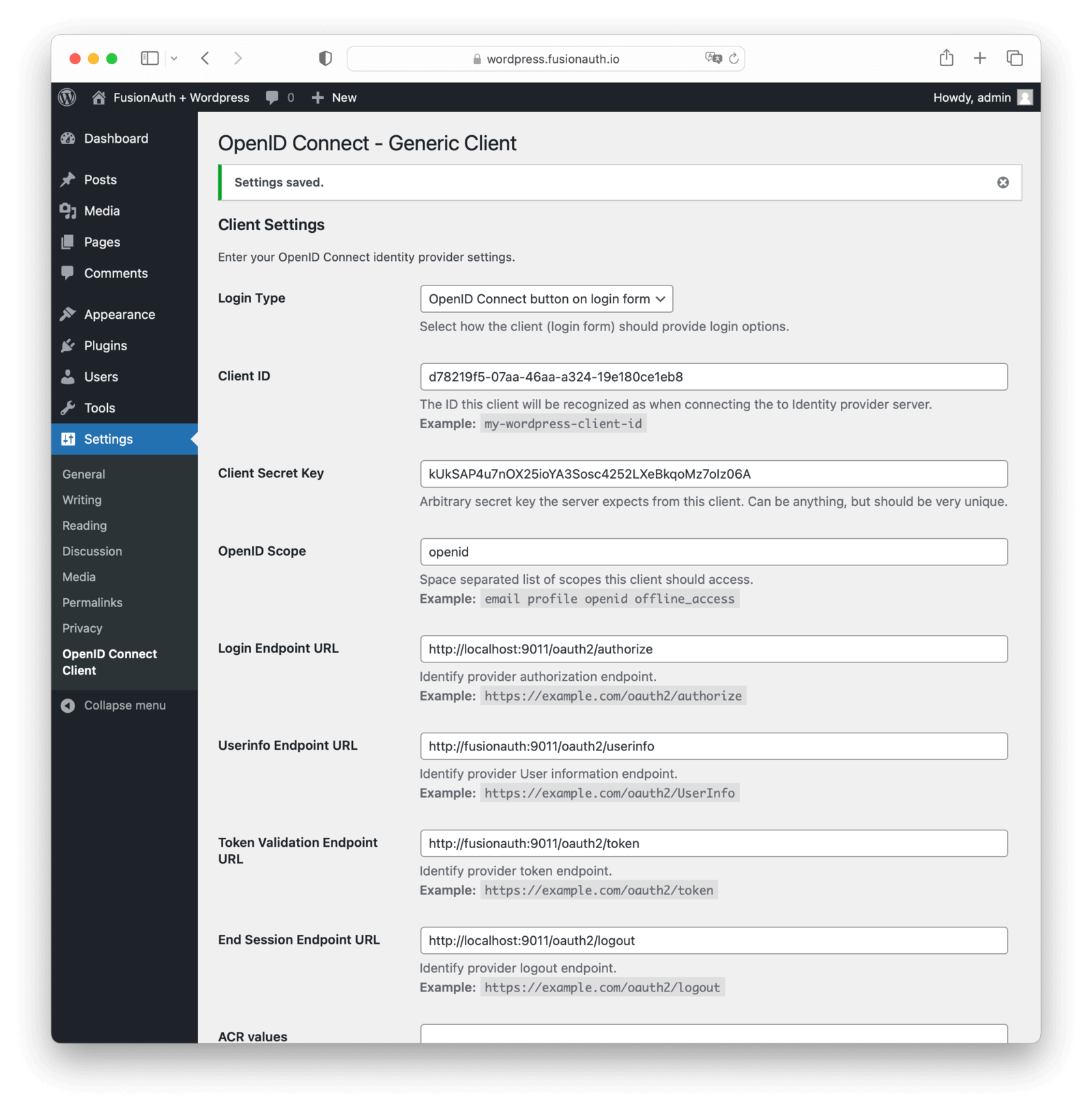 Final plugin configuration.