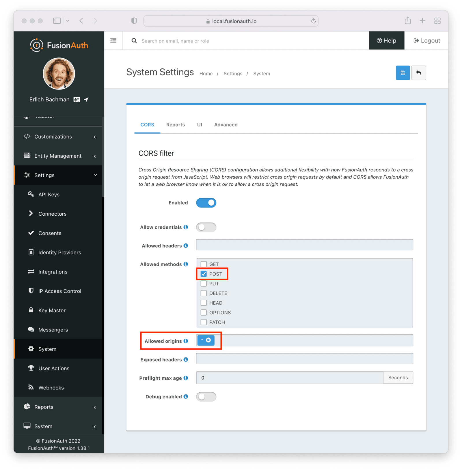 Configuring CORS.