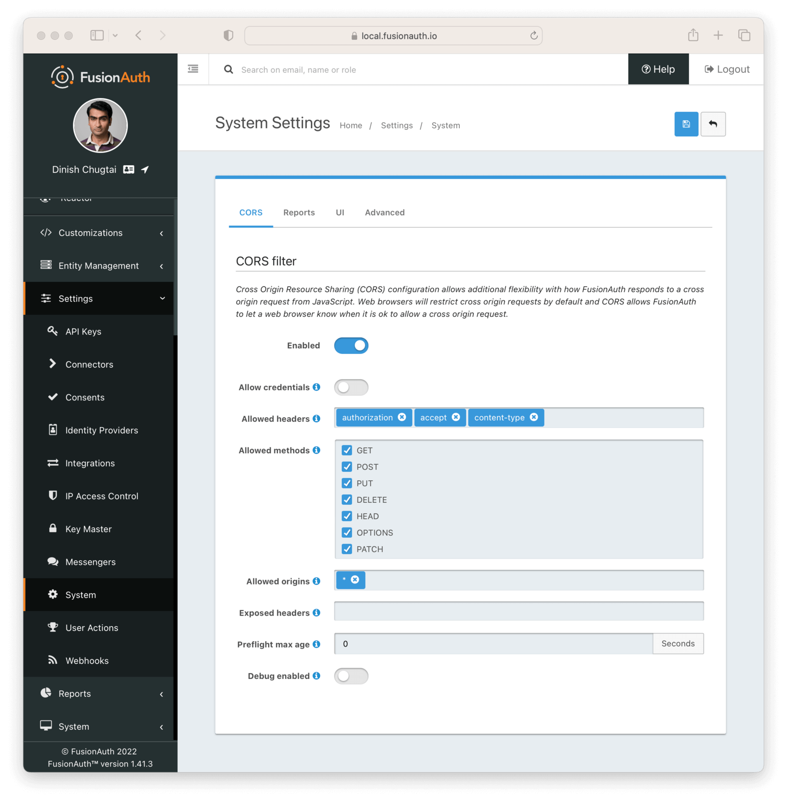 CORS settings for the API explorer