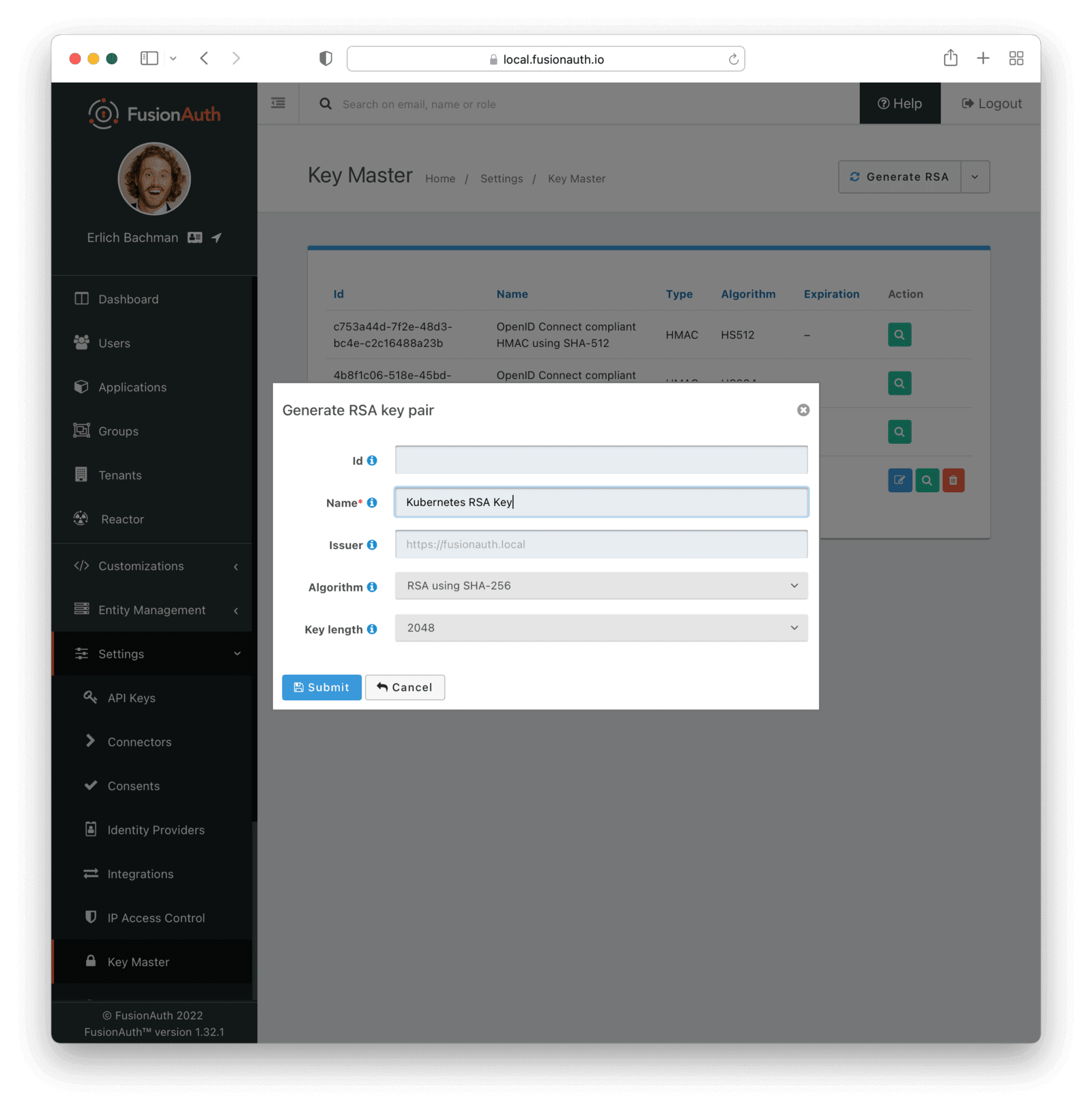 Creating an asymmetric signing key in FusionAuth.