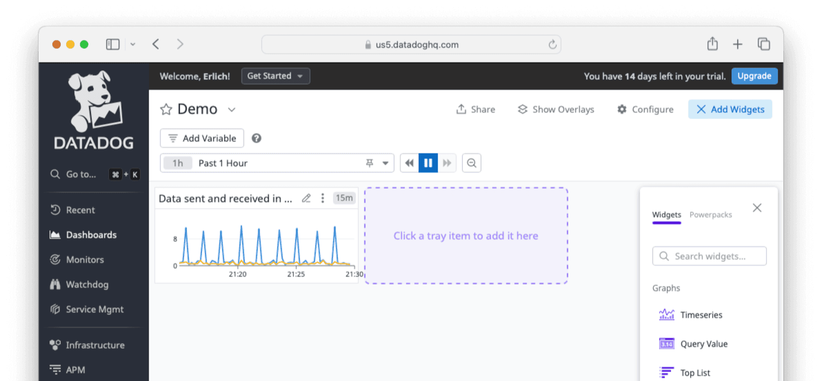 Datadog new dashboard configuration