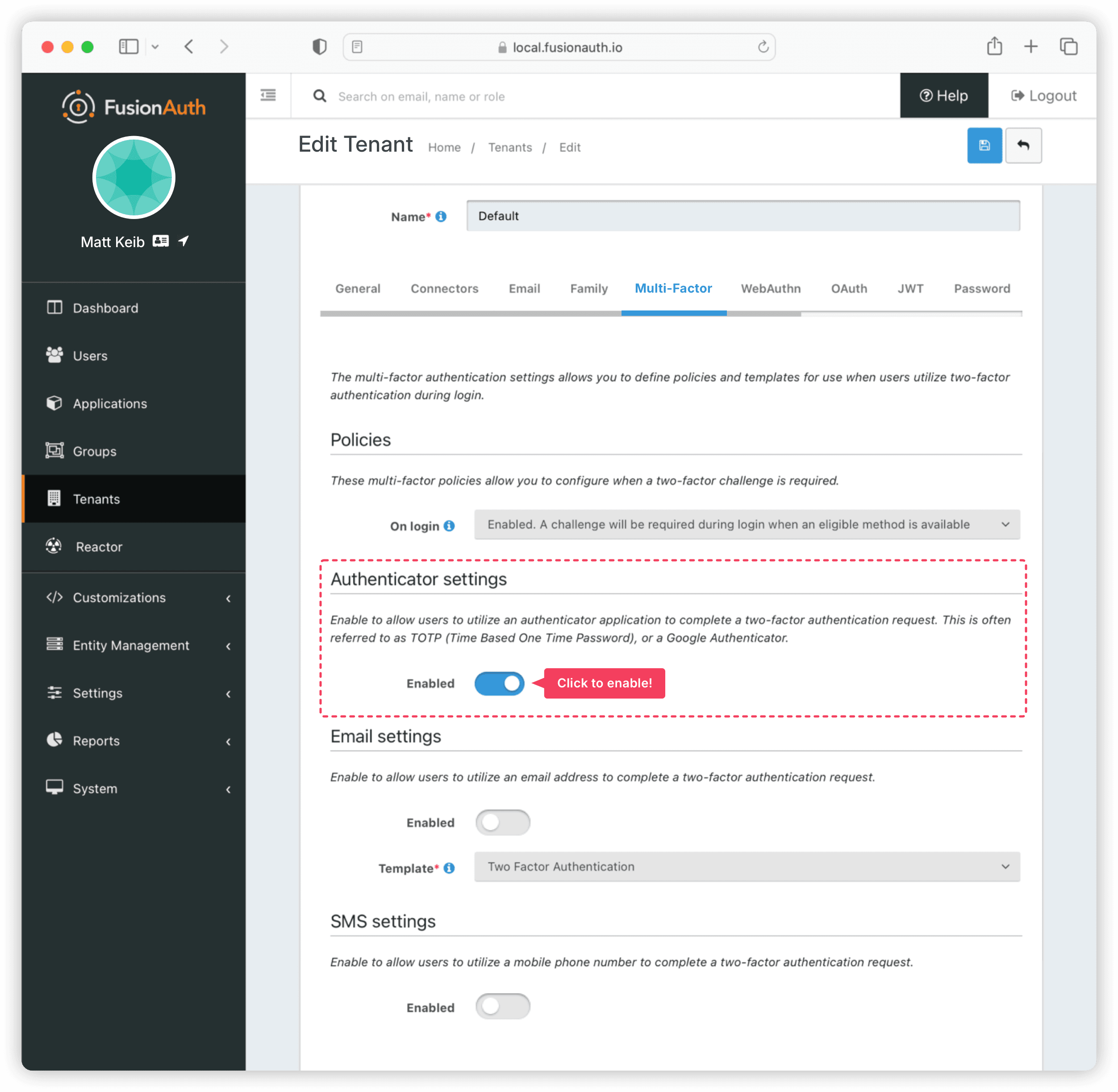 Edit default tenant