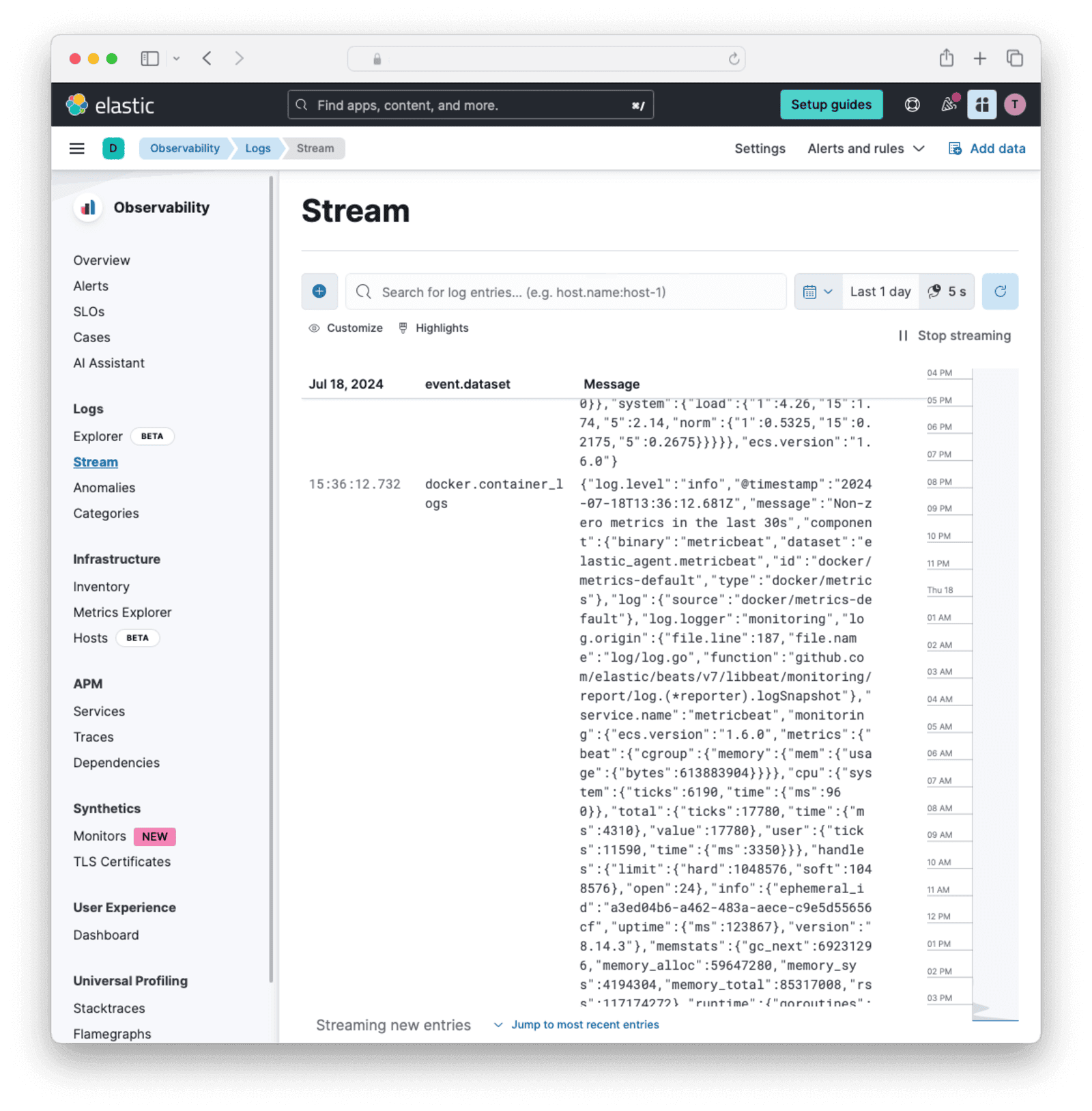 Log stream from Docker containers in Elastic