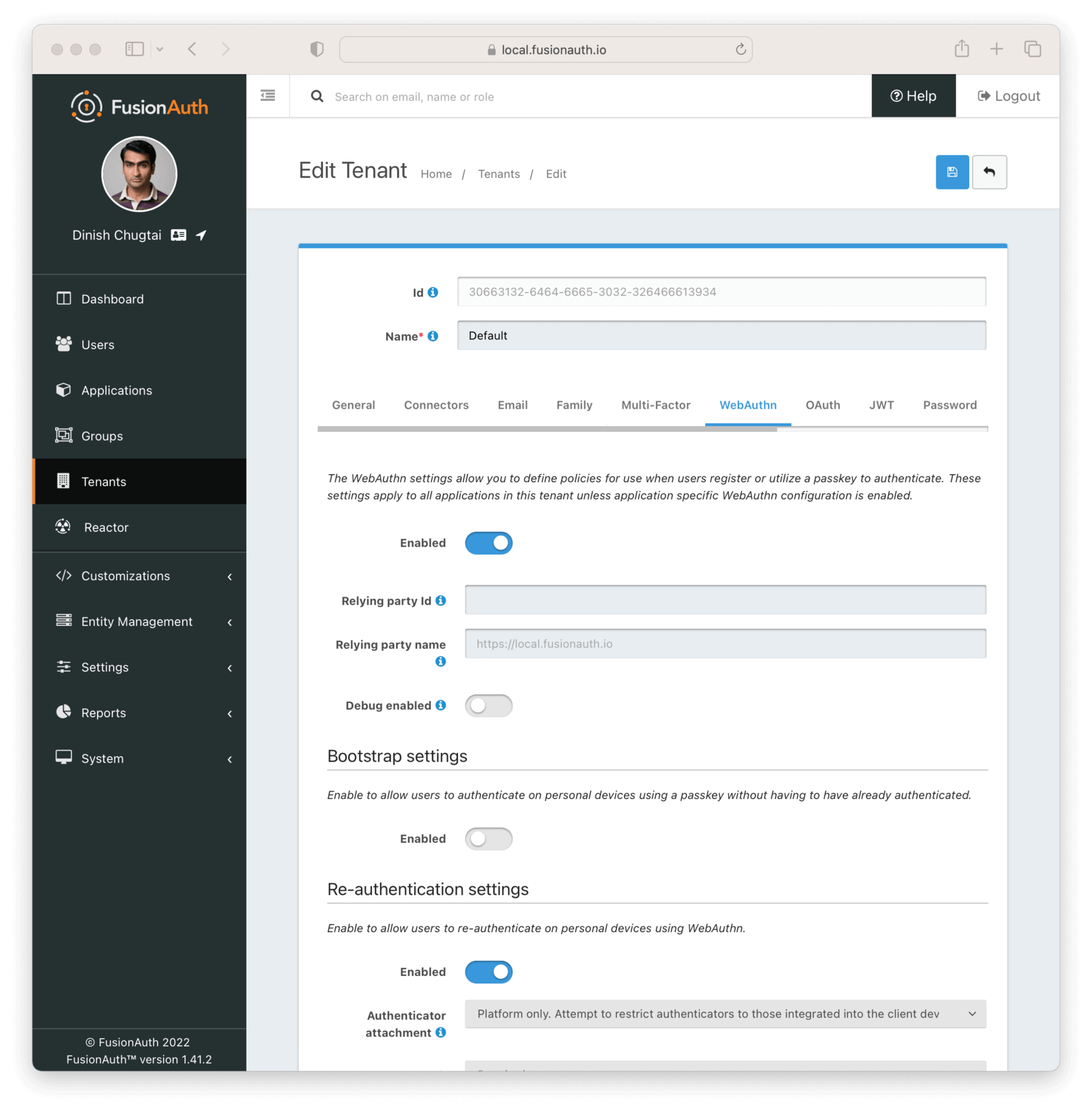 The WebAuthn tenant settings.