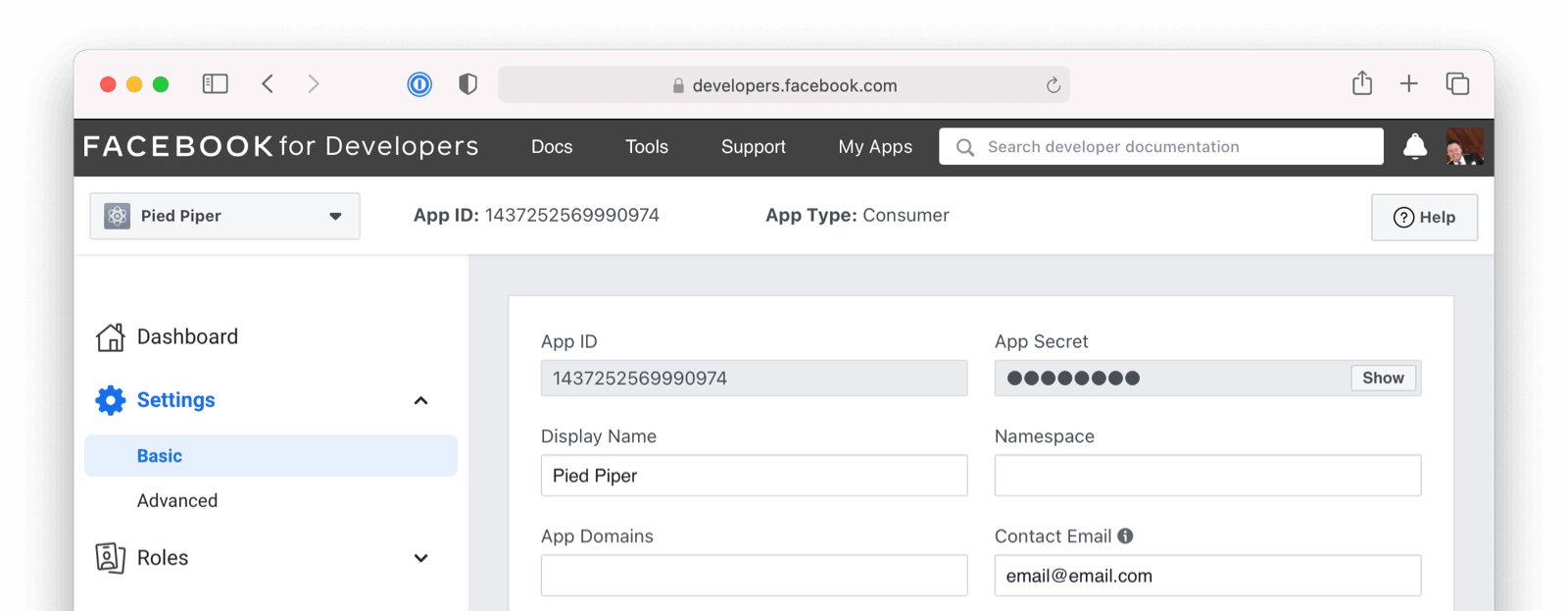 Facebook App Basic Settings