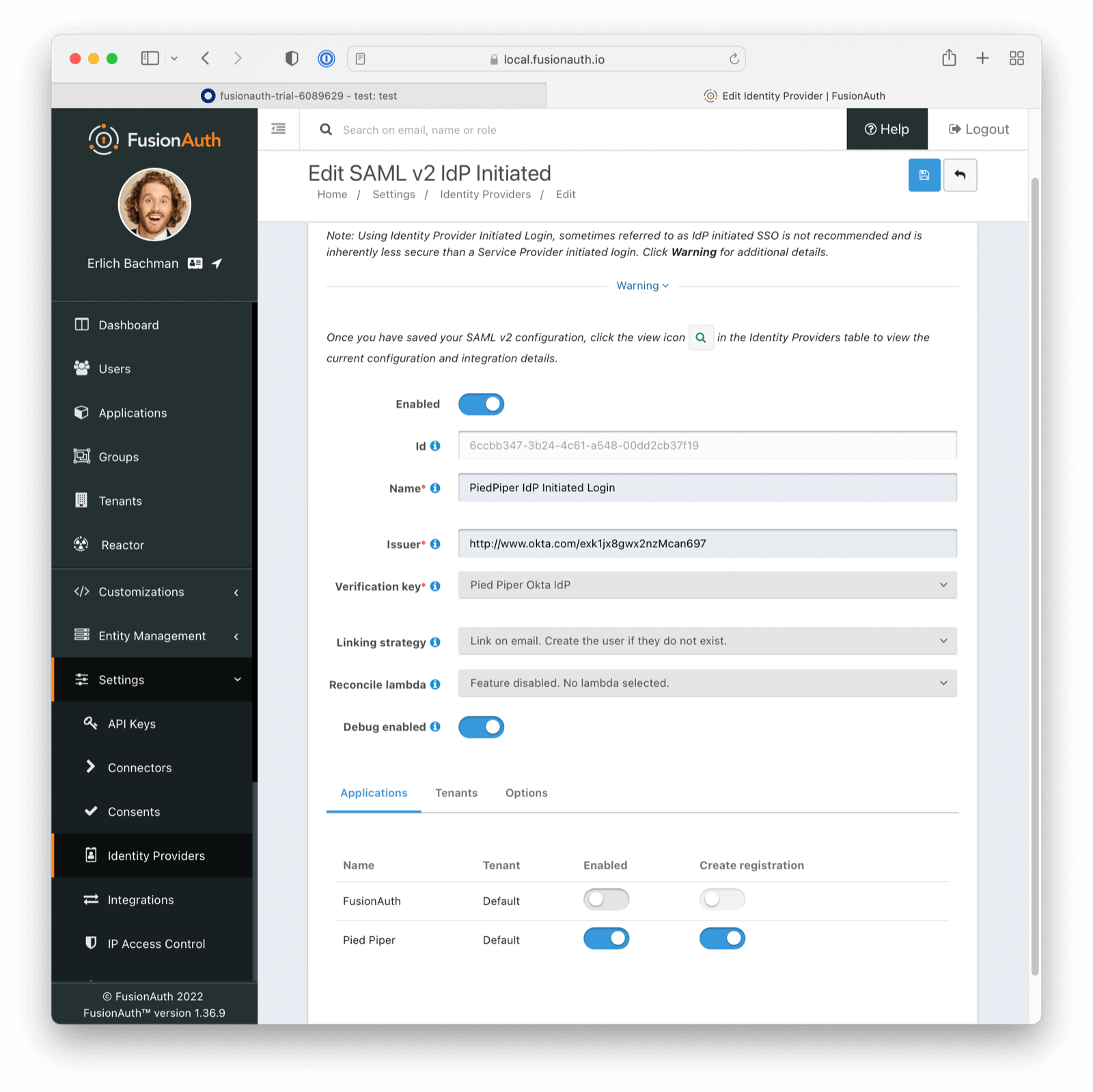 Adding the IdP Initiated SSO Identity Provider