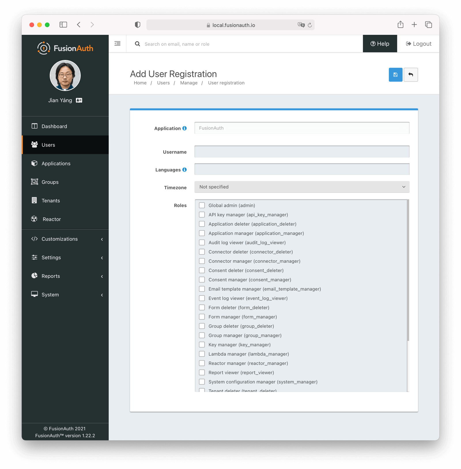 FusionAuth application roles