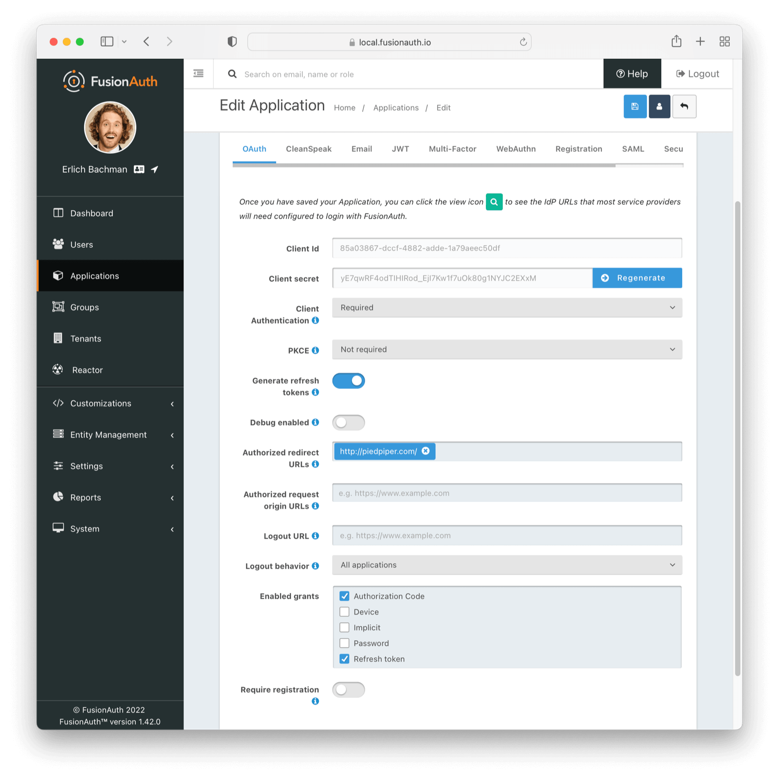 Configure the FusionAuth Pied Piper application