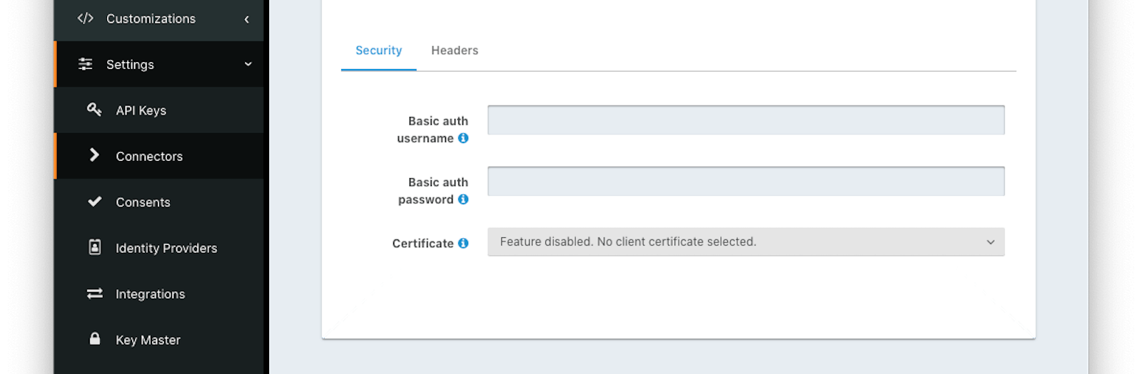 The Generic Connector security section.