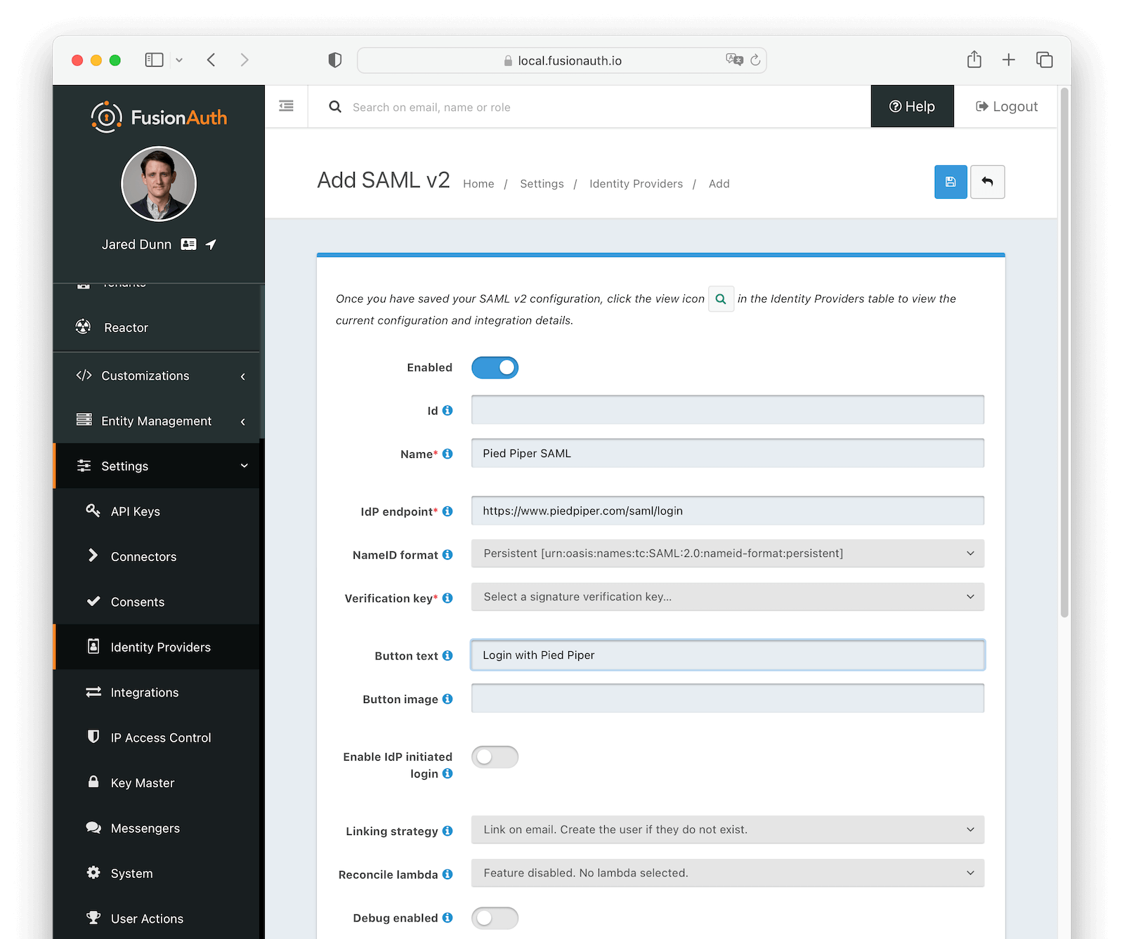 Add SAML v2 Identity Provider