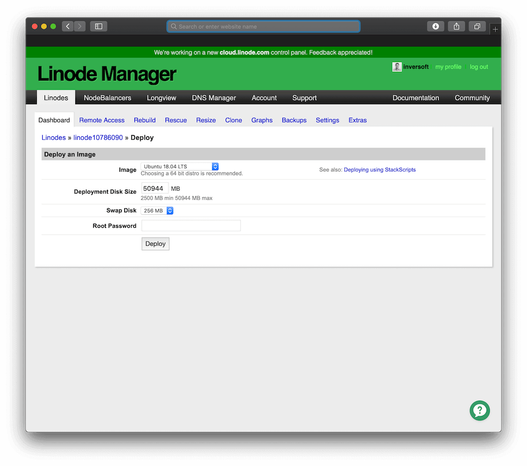 Linode setup select operating system