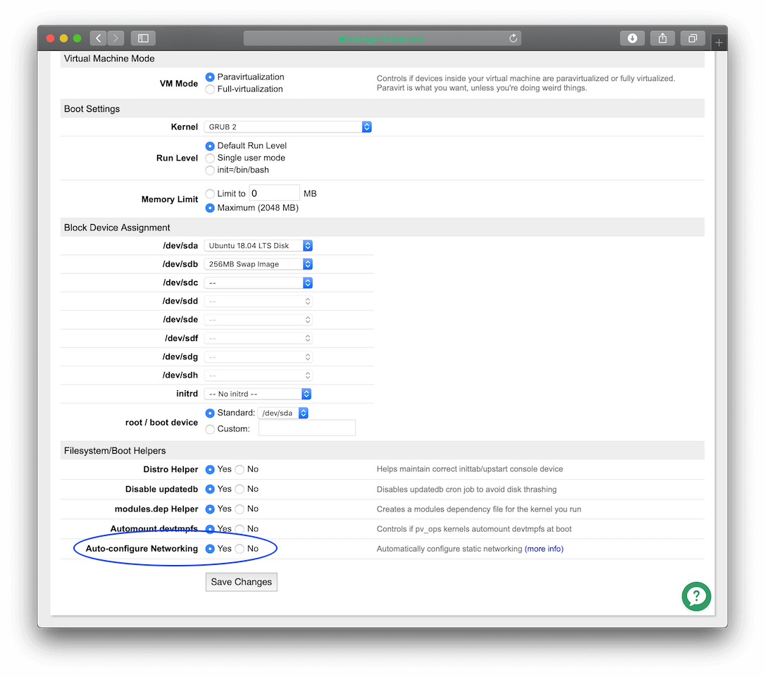 Linode setup automatic networking