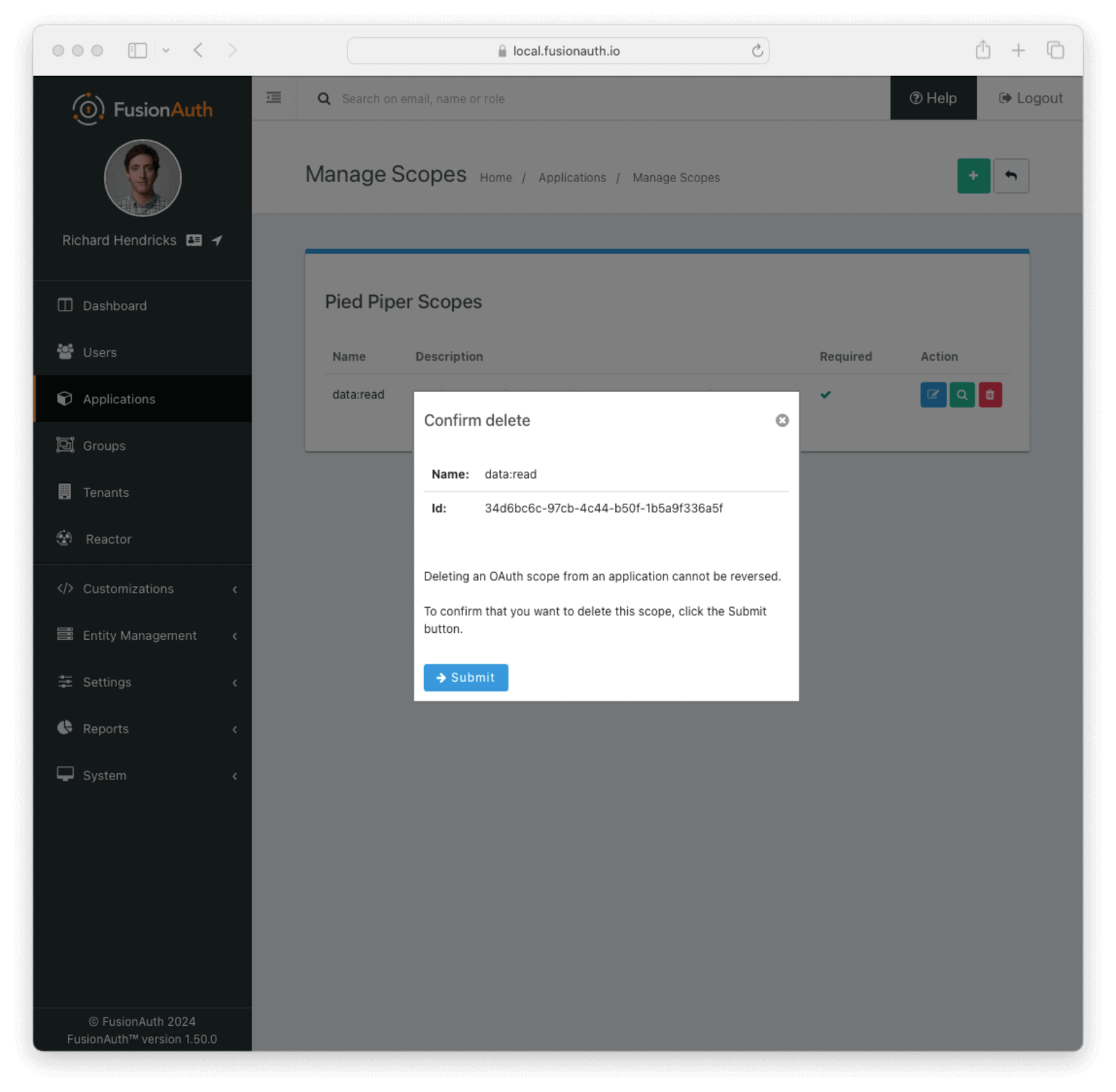 Manage Scopes - Delete Scope