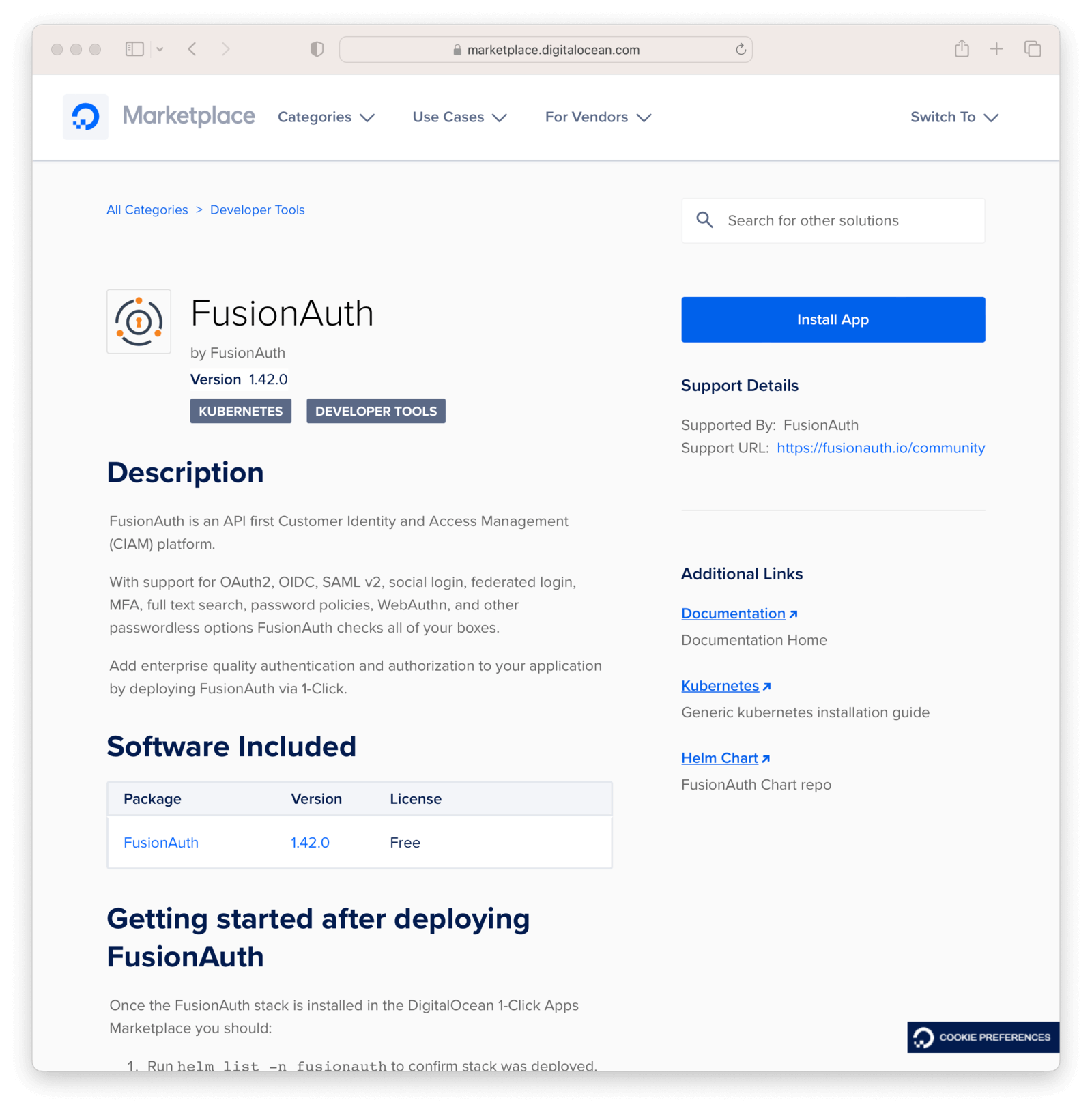 The FusionAuth DigitalOcean Marketplace Listing.