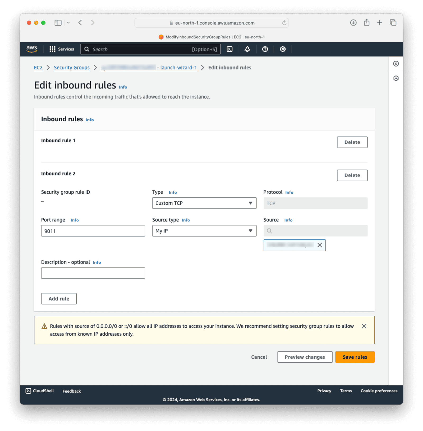 EC2 Instance Open Port 9011