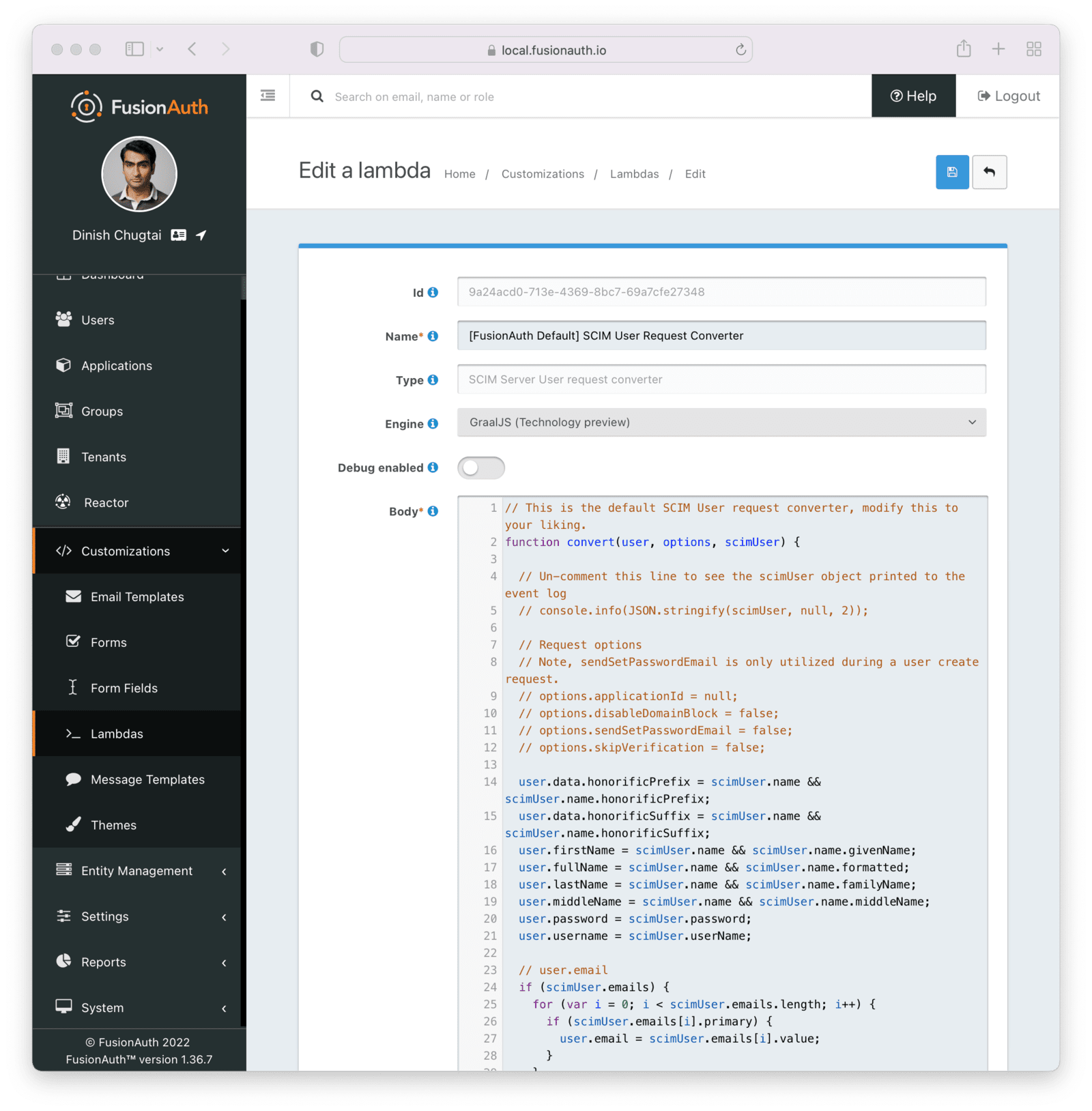 The default SCIM user request lambda.