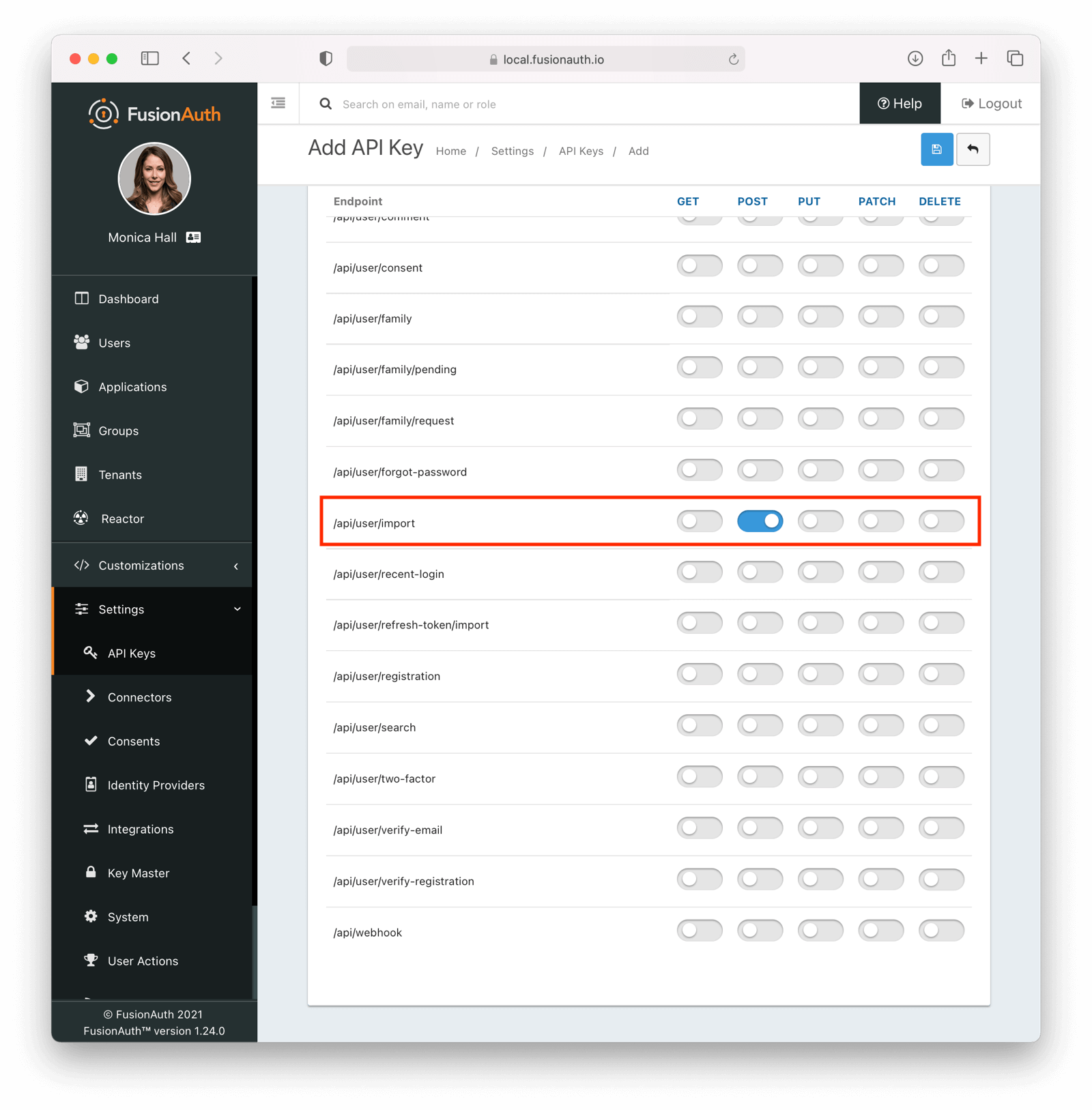 Setting API key permissions