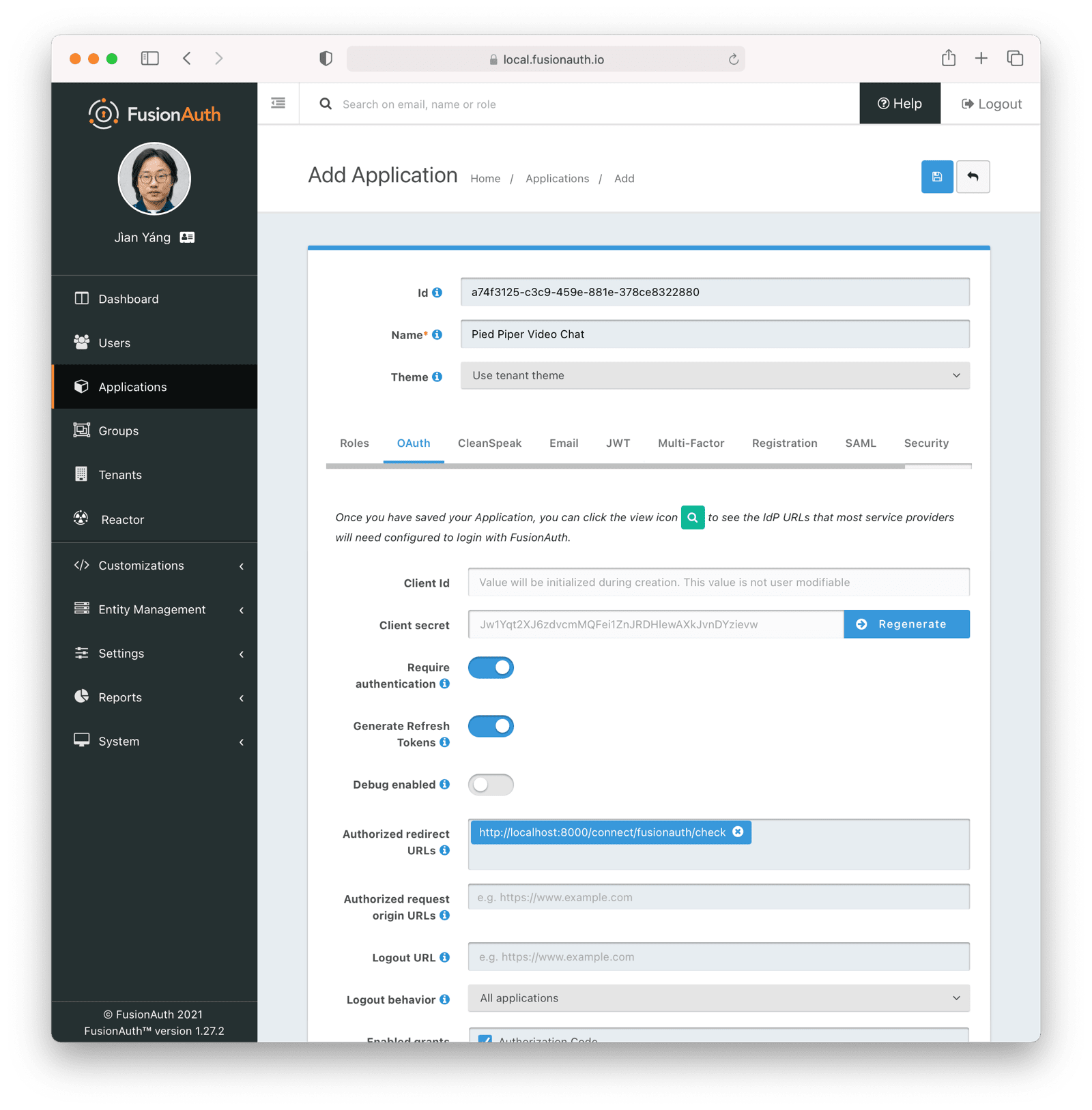 Setting up the control plane application in FusionAuth.