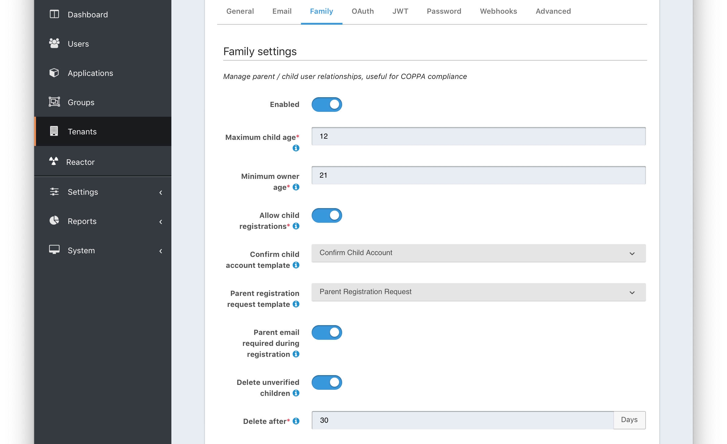 Tenant Configuration - Family