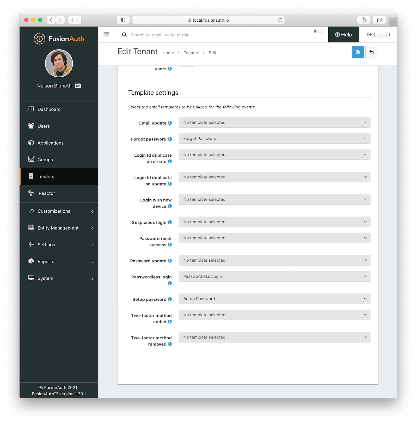 Tenant Configuration - Email template settings