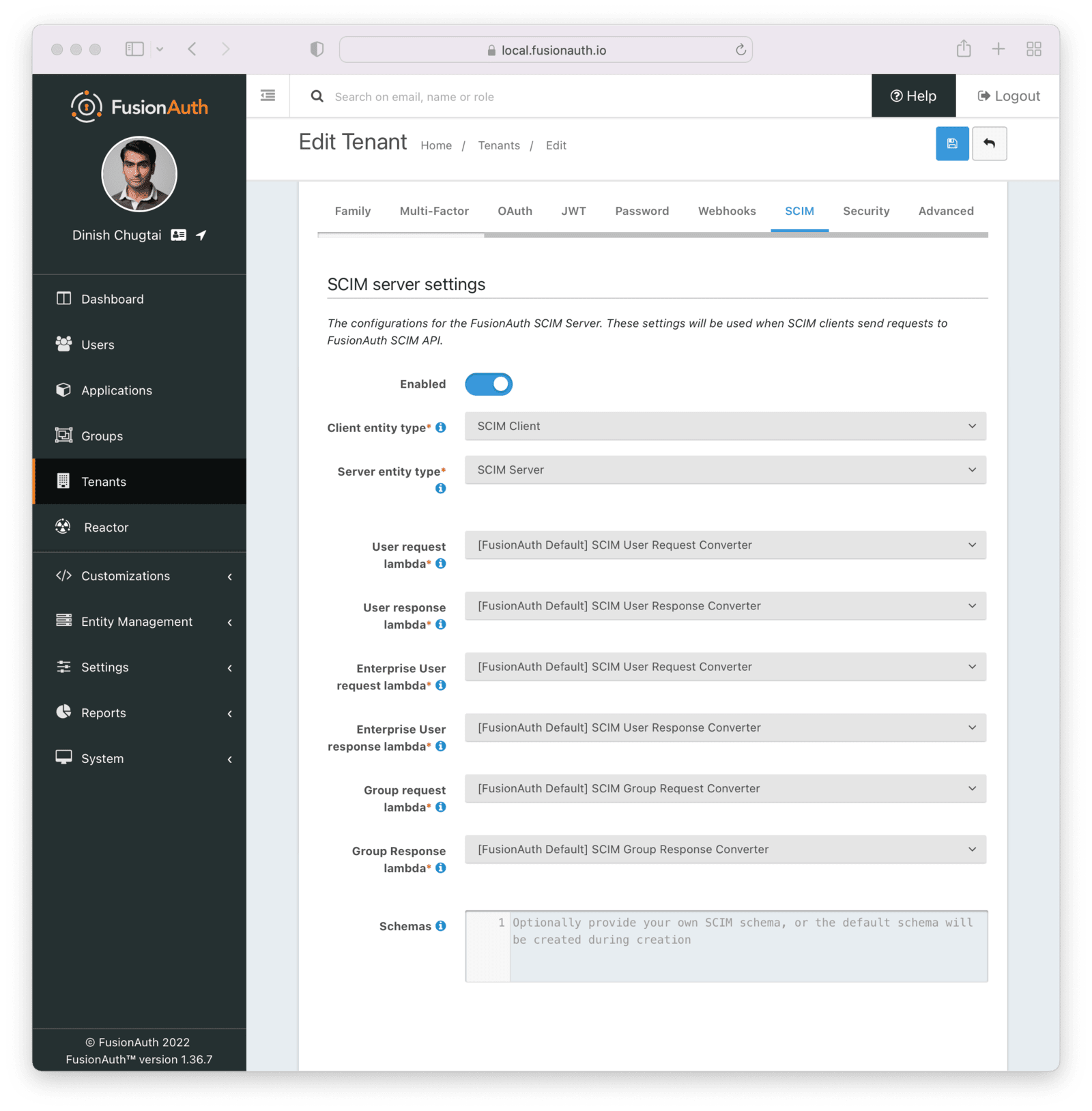 A configured tenant's SCIM settings.