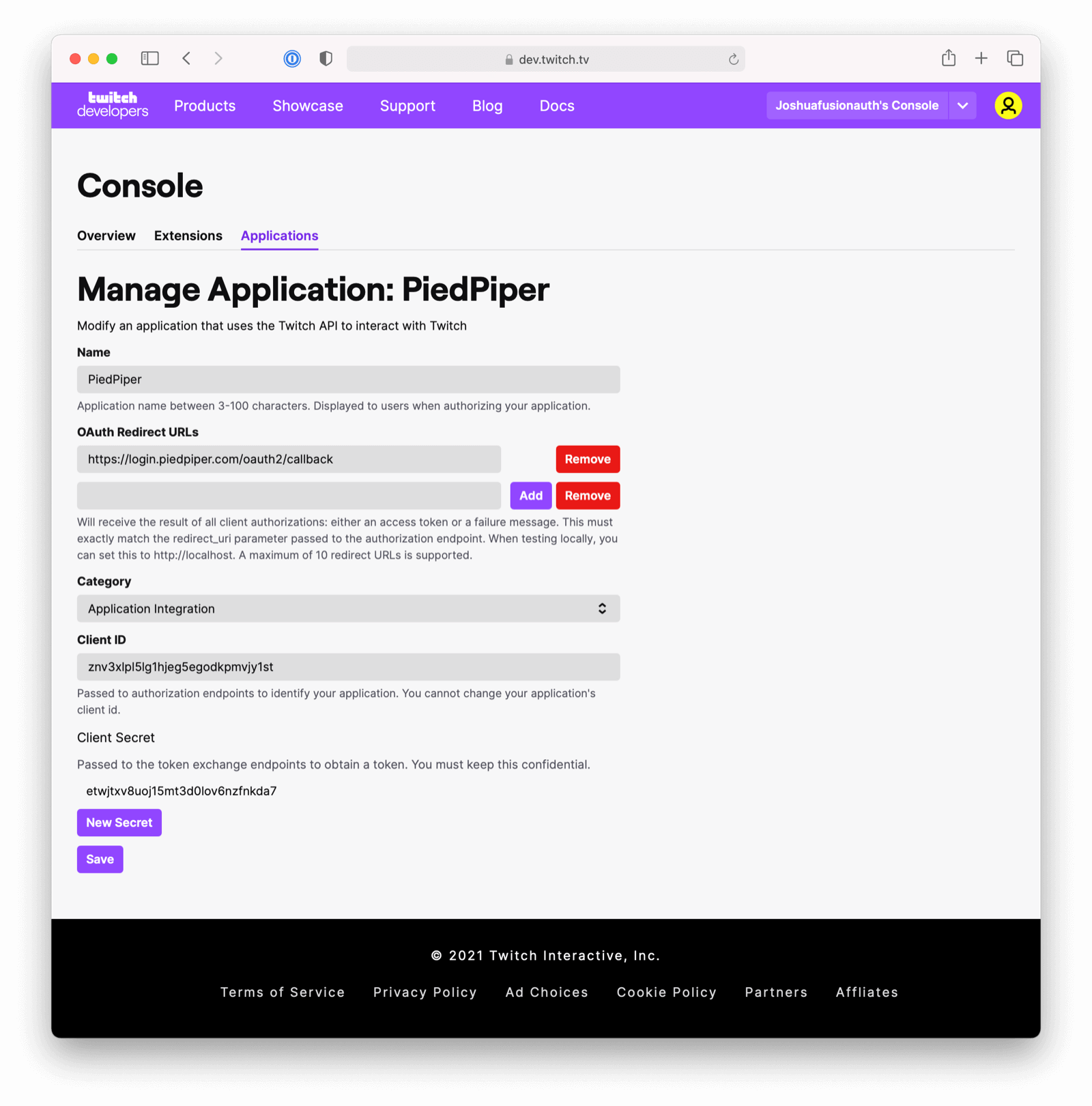 Create Twitch App