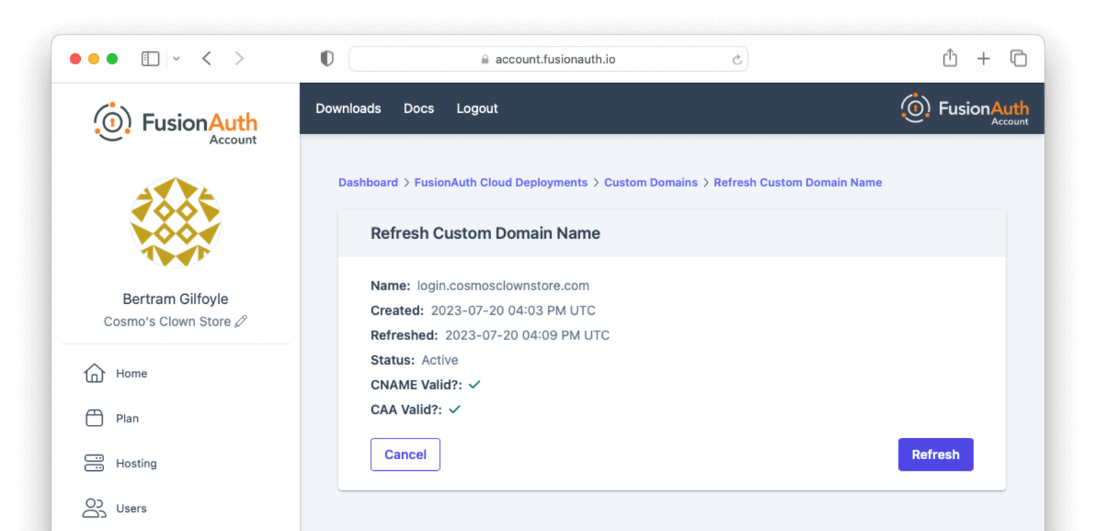 The refresh status page after successful DNS validation and certificate provisioning.