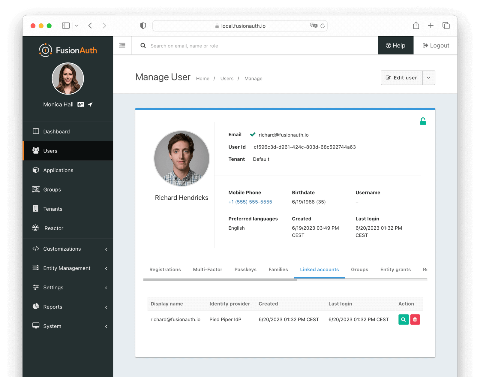 User identity providers screen in the administrative user interface.