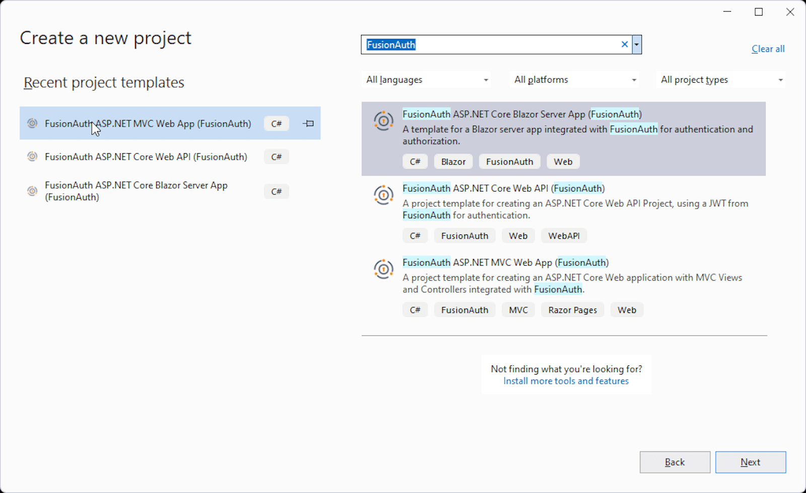 Select FusionAuth template.