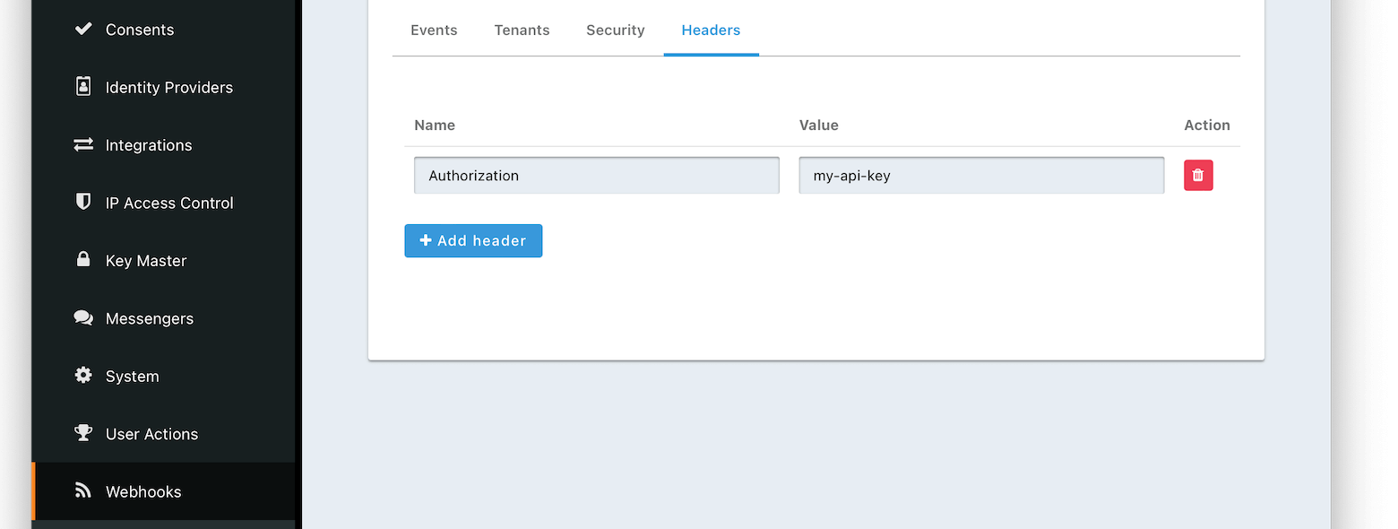 Webhook Settings - HTTP Headers