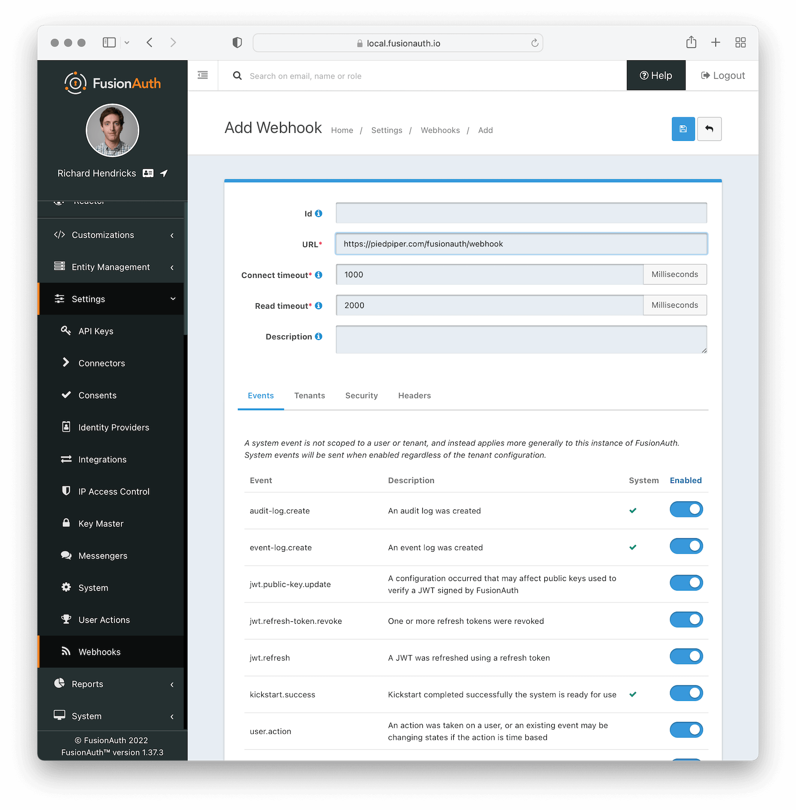 Webhook Settings